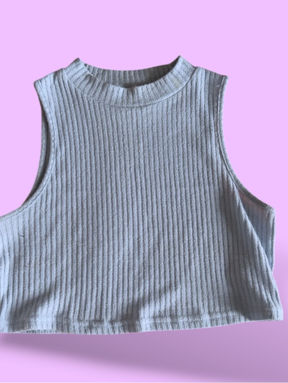 Ribbed Mock Neck Cropped Tank Top - White
